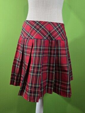 Plaid Wrap Mini Skirt for Women, Pleated Schoolgirl Skirt Size Medium